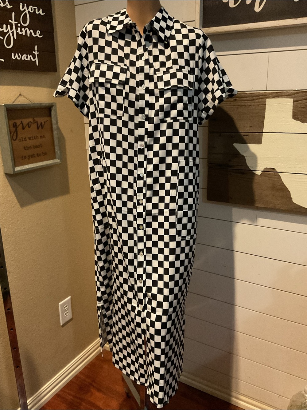 Turquoise Haven Black And White Checkered Shirt Dress Women’s Small NWT